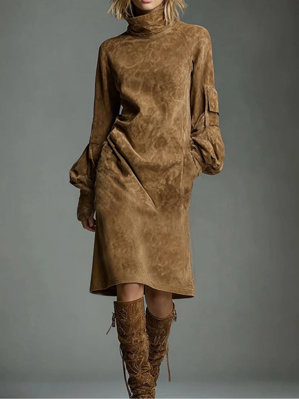 Stylewe urban suede look dress with pockets tan Brown NWT medium